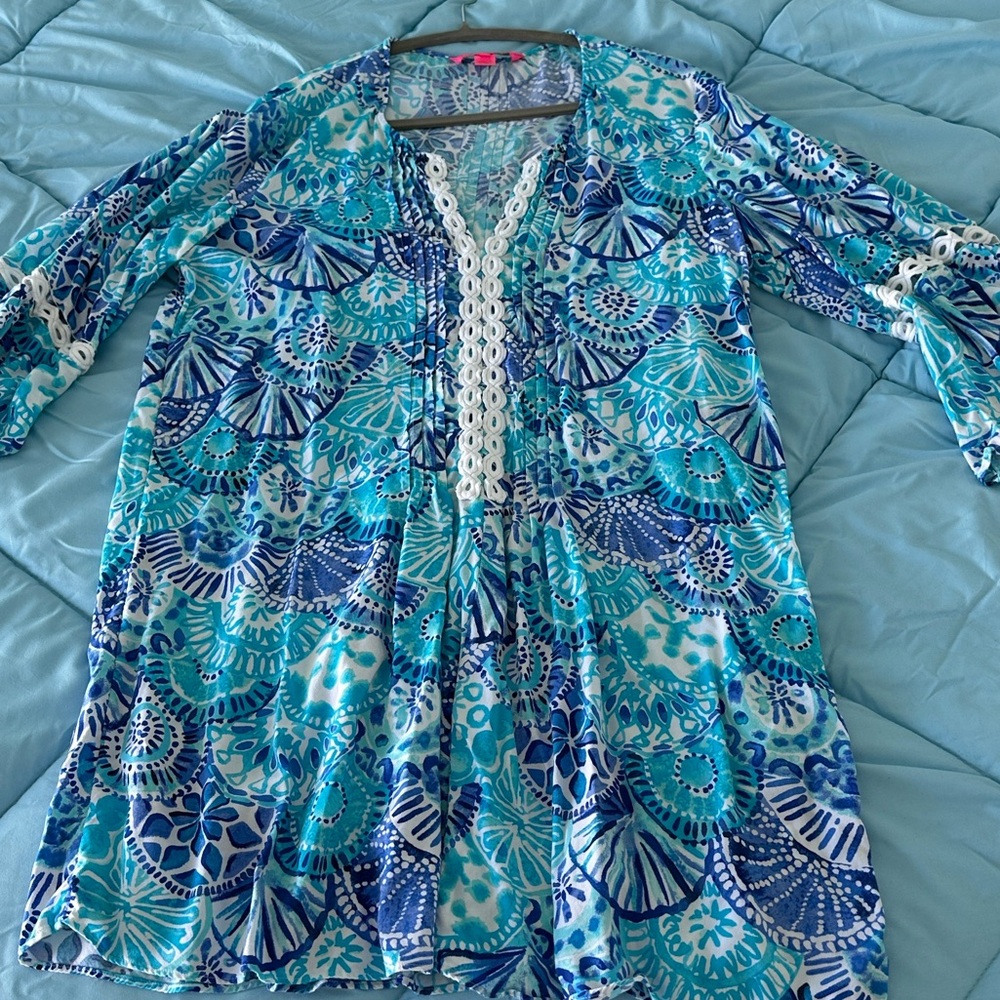 Lilly Pulitzer Hollie Tunic Dress EUC Breakwater Tint Party Wave XL - Picture 13 of 14